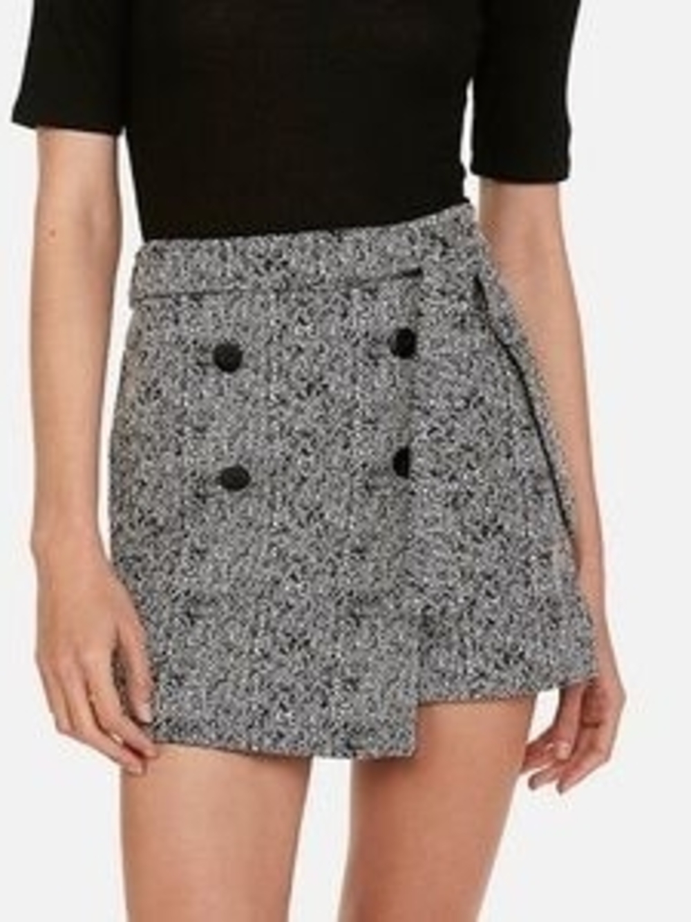 Express Black and White Herringbone Skort with Front Buttons